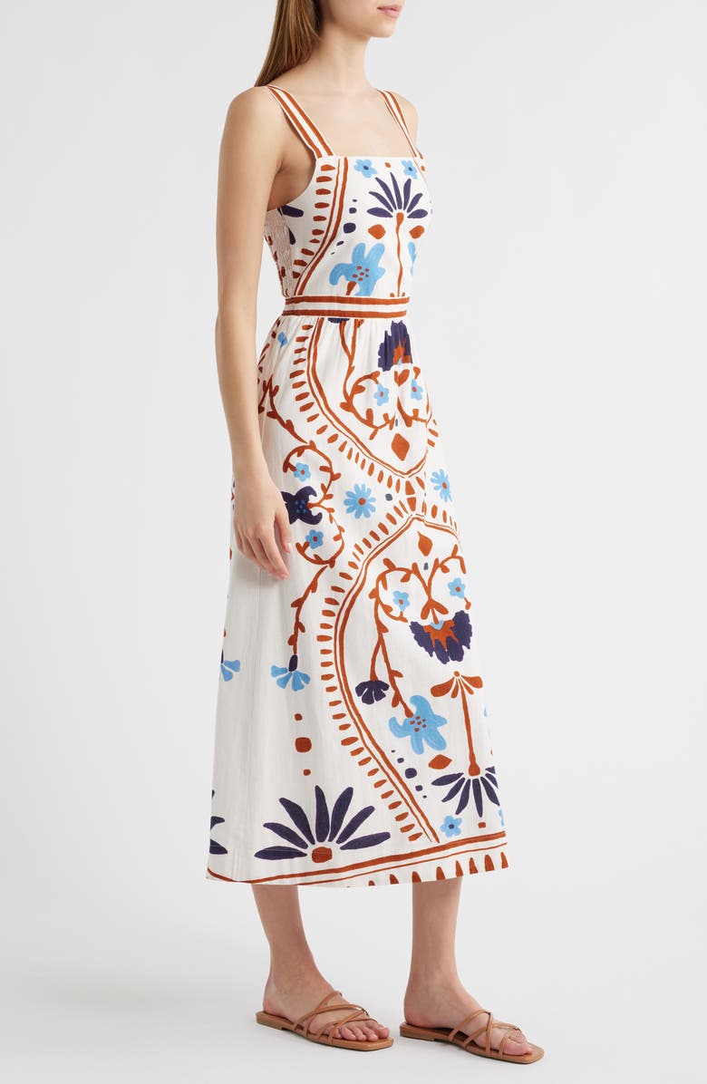 Cleobella Carmen Mixed Print Cotton & Linen Midi Dress, Alternate, color, 