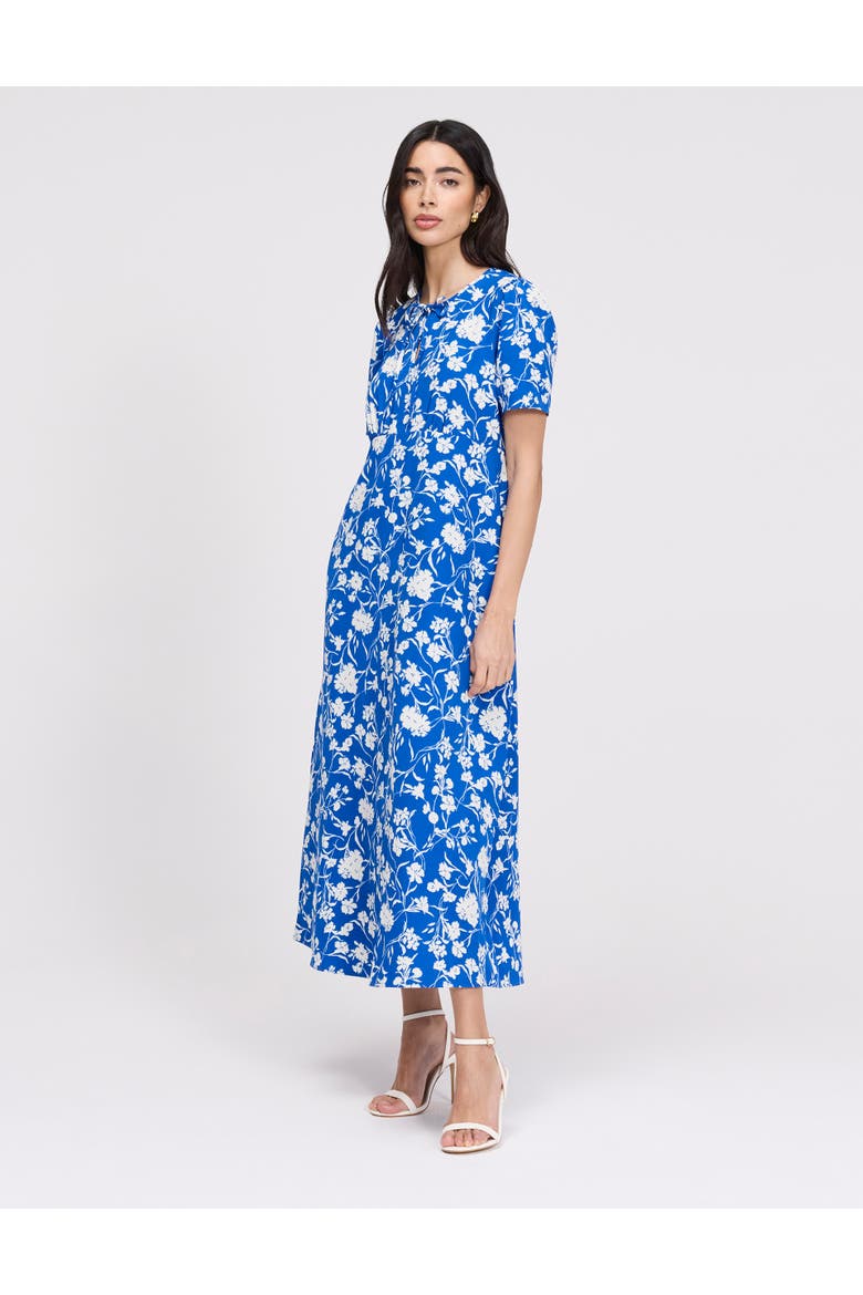 Bianca Tie Neck Midi Dress, Alternate, color, Blue Floral