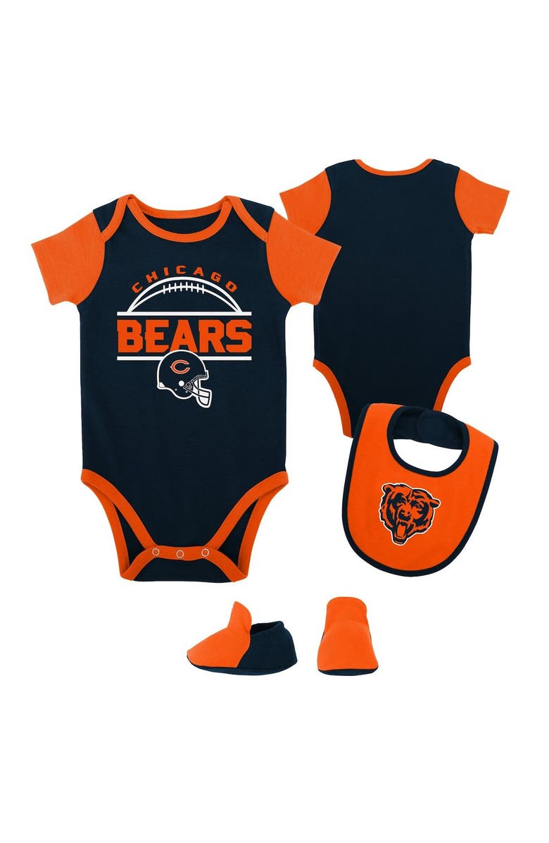 Outerstuff Newborn & Infant Navy/Orange Chicago Bears Home Field Advantage Three-Piece Bodysuit, Bib & Booties Set, Main, color, 
