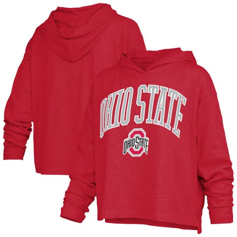 Women's Pressbox Scarlet Ohio State Buckeyes Nelson Arch Over Logo Long Sleeve Hooded Slub T-Shirt