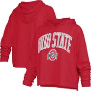 PRESSBOX Women's Pressbox Scarlet Ohio State Buckeyes Nelson Arch Over Logo Long Sleeve Hooded Slub T-Shirt