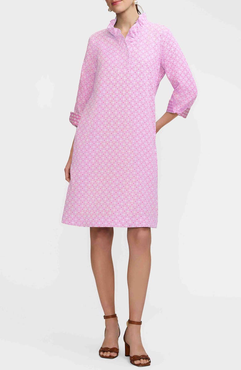 Foxcroft Tammy Geo Lattice Cotton Shirtdress, Main, color, Pink/Whiite