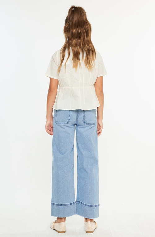 Kancan Darla High Rise Cropped Wide Jeans In Blue