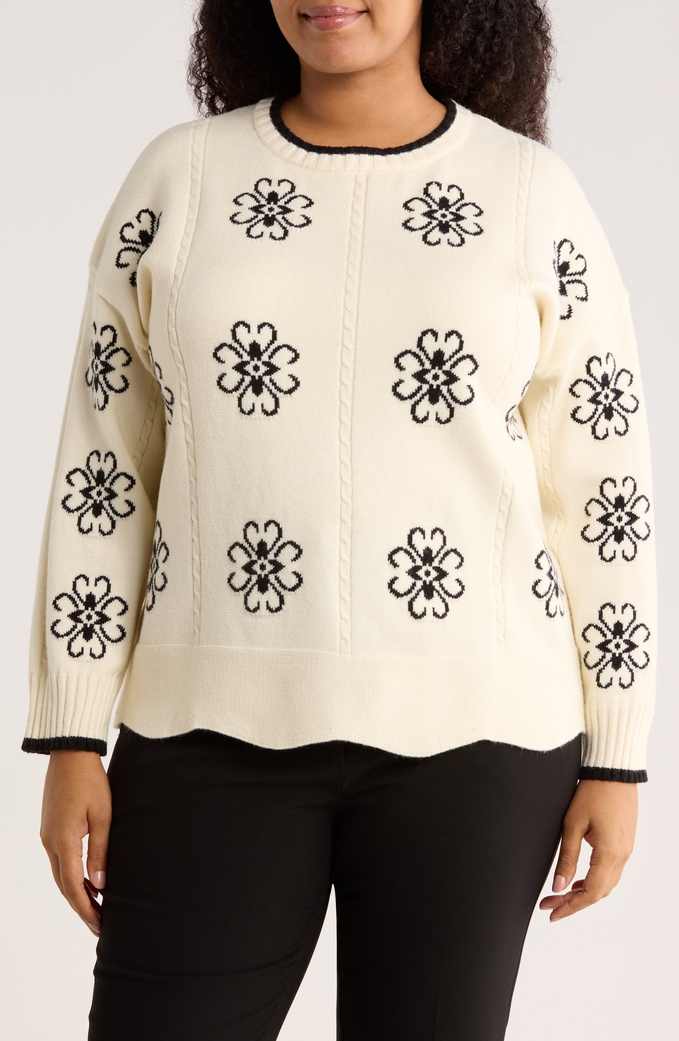 Adrianna Papell Floral Jacquard Sweater