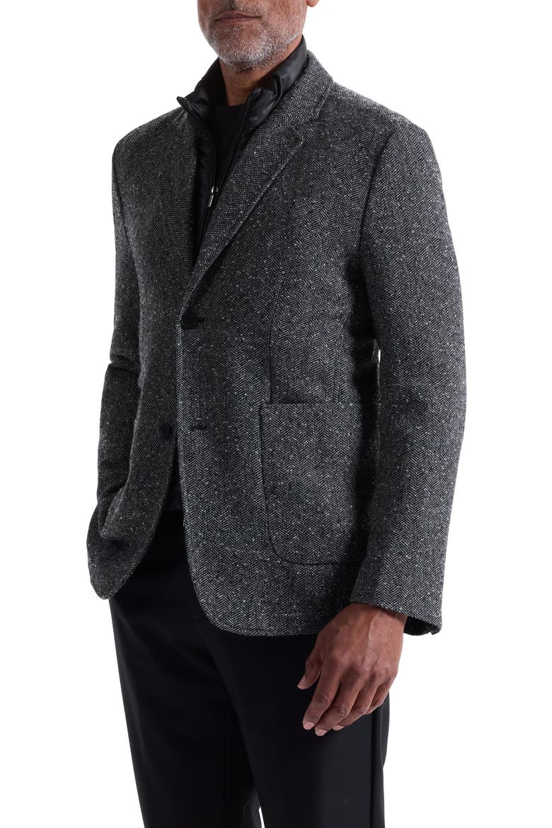 Herringbone Jacket with Removable Bib, Alternate, color, BLACK