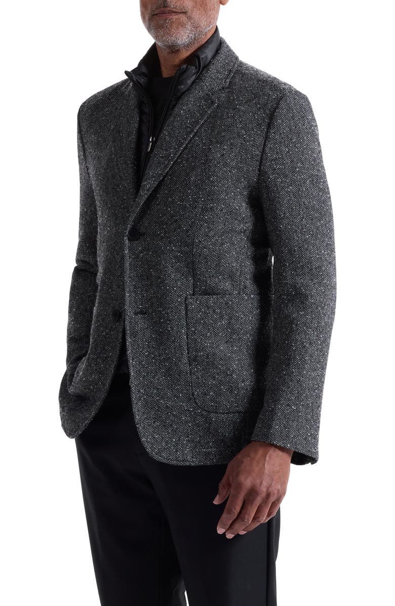 Bugatchi Herringbone Jacket with Removable Bib, Alternate, color, Black