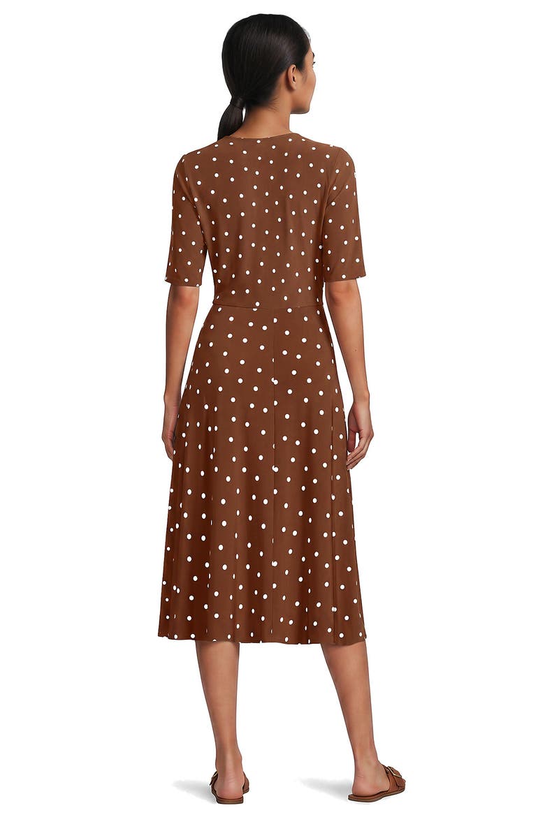 Silky Knit Elbow Sleeve Wrap Midi Dress, Alternate, color, Rich Ginger Brown Dot