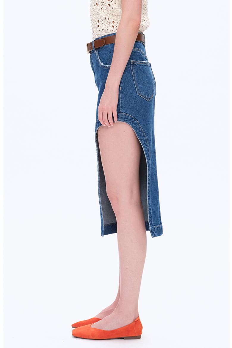 Slit Denim Midi Skirt, Alternate, color, MEDIUM BLUE