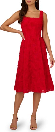 【海外限定】AdriannaPapell ドレス☆Red Soutache Rosette Midi Adrianna Papell Rosette Soutache Lace Cocktail Midi Dress