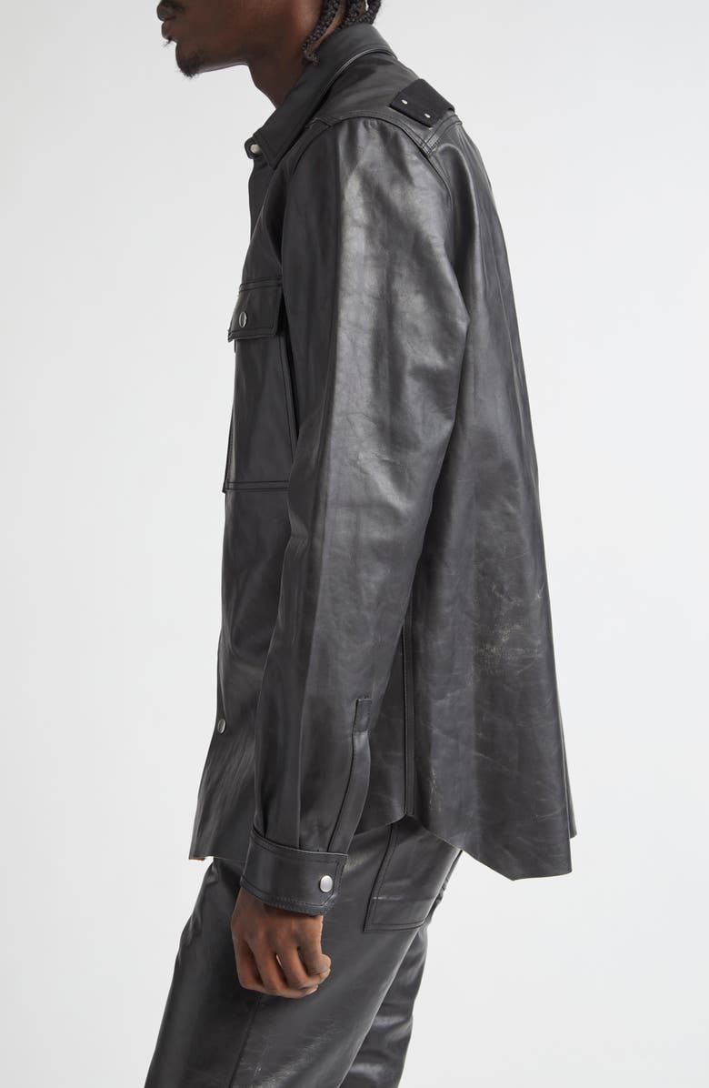 Rick Owens Leather Shirt Jacket, Alternate, color, Black