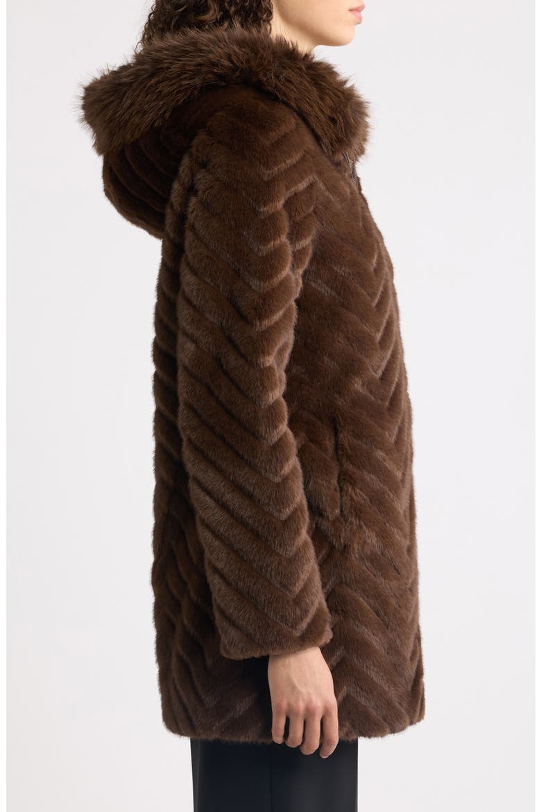 Faux Fur Hooded Coat, Alternate, color, CHOCOLATE
