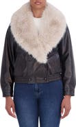 Sebby Faux Fur Collar Faux Leather Bomber Jacket