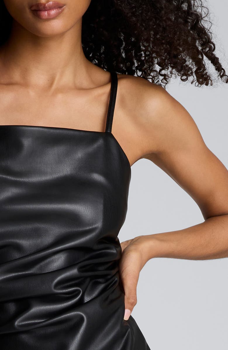 Kenneth Cole Side Pleat Faux Leather Midi Dress, Alternate, color, Black