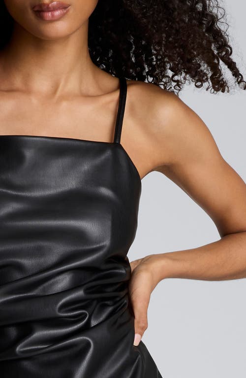 Kenneth Cole Side Pleat Faux Leather Midi Dress In Black