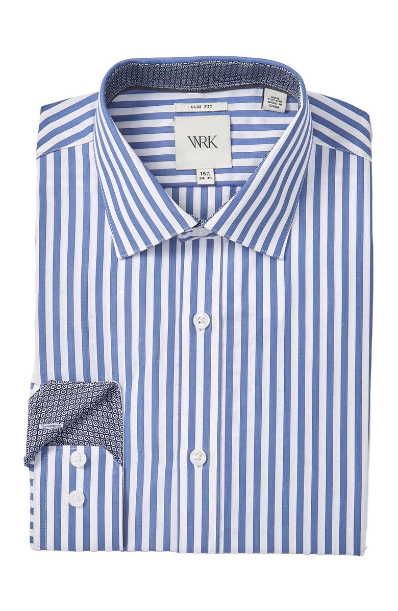 W.R.K Blue Modern Stripe Slim Fit Dress Shirt, Main, color,