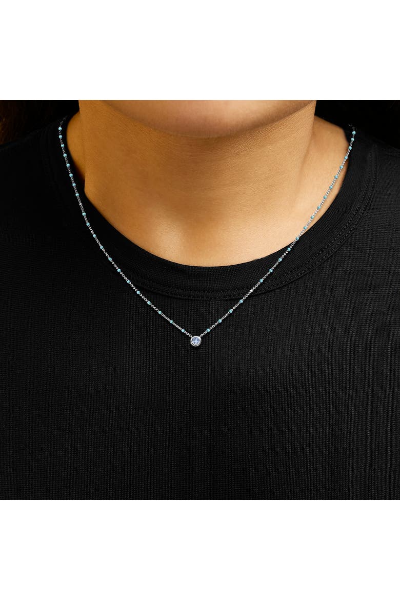 Sterling Silver Bezel Set Light Blue Aquamarine and Enamel Bead Chain Necklace, Alternate, color, Silver