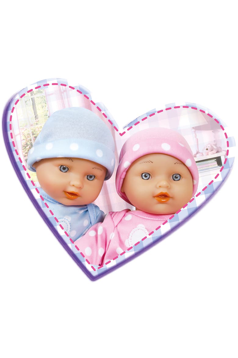 11 Inch Twin Baby Dolls, Pink & Blue Polka Dot Mouse Matching Outfits, Alternate, color, Multicolored