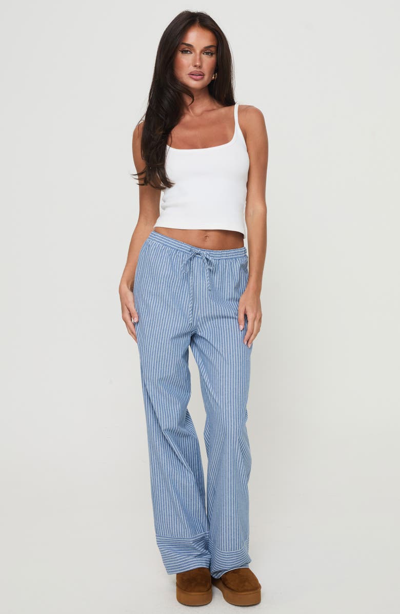 Princess Polly Veridian Stripe Cotton Blend Pants, Alternate, color, Blue