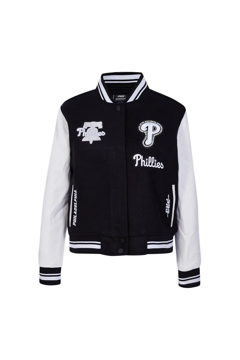 Women's Pro Standard Black Philadelphia Phillies Pearls Rib Wool Full-Zip Varsity Jacket, Alternate, color, Black