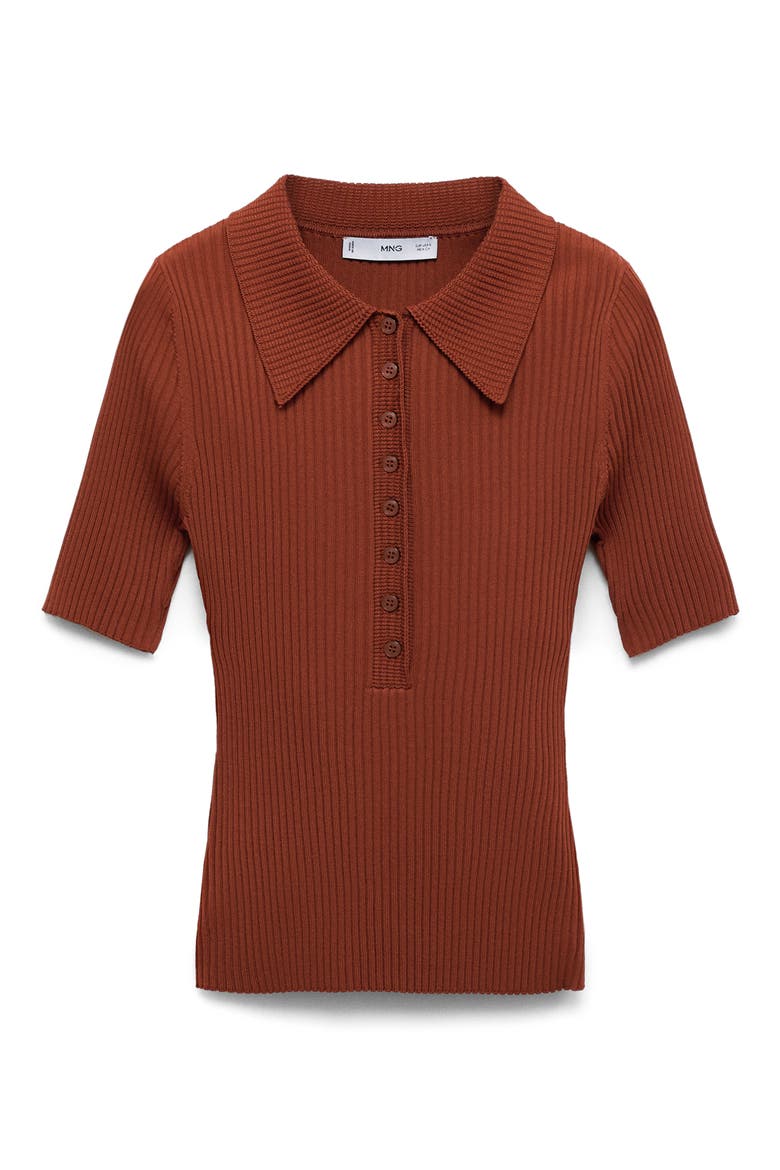Rib Short Sleeve Polo Sweater, Alternate, color, RUSSET