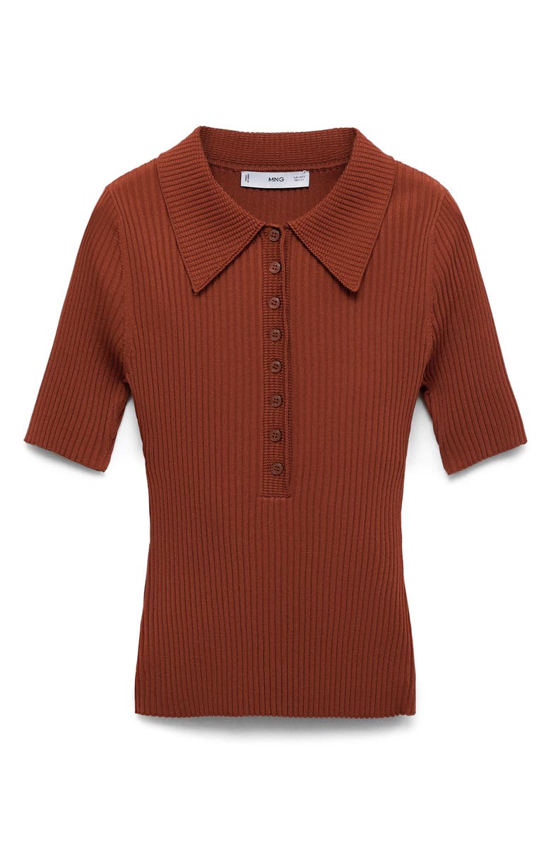 MANGO Rib Short Sleeve Polo Sweater, Alternate, color, Russet