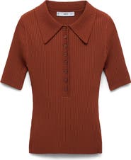 MANGO Rib Short Sleeve Polo Sweater