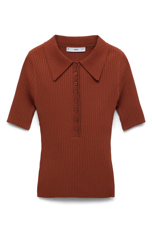 Mango Rib Short Sleeve Polo Sweater In Brown