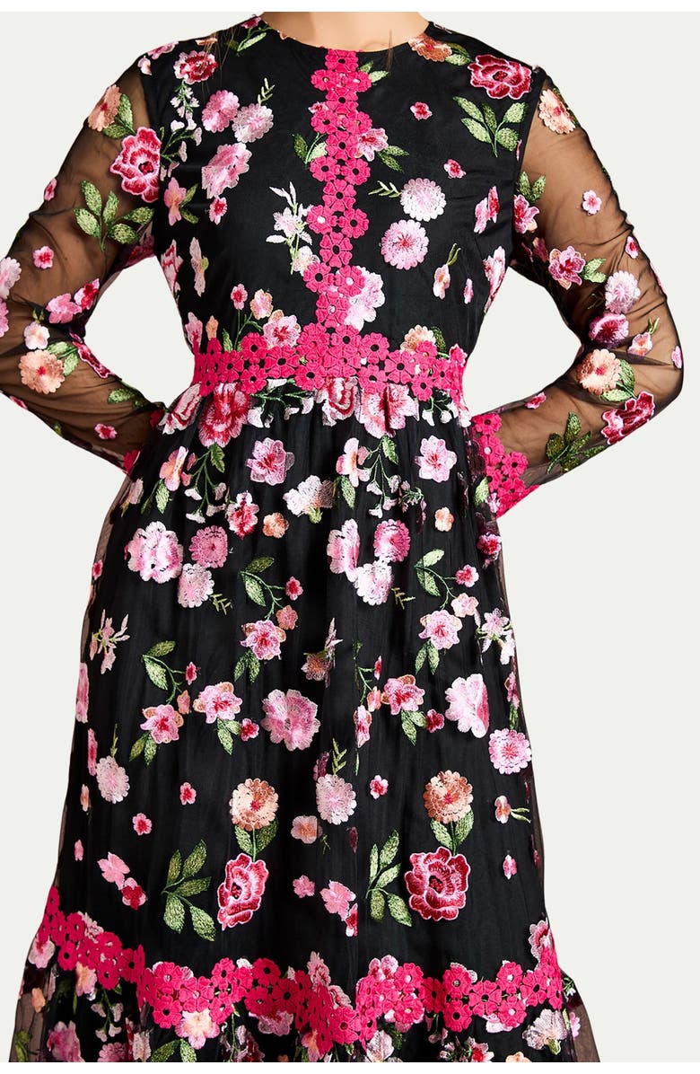 Coast Embroidered Floral Midi Dress, Alternate, color, Black