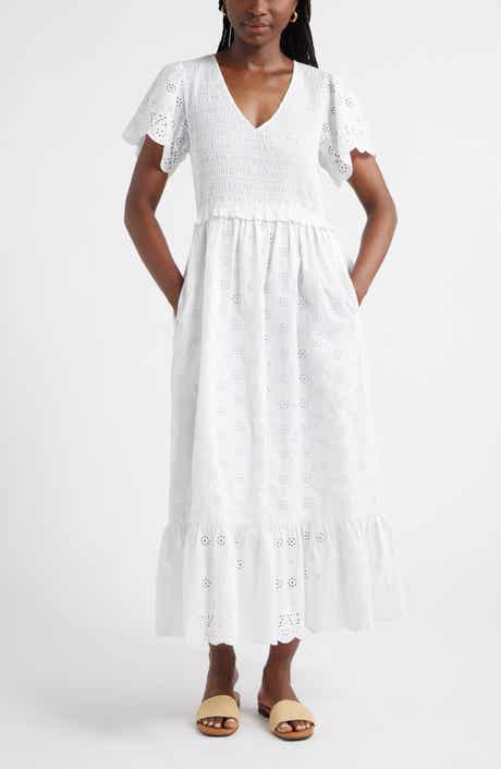 Caslon® Eyelet Smocked Flutter Sleeve Maxi Dress