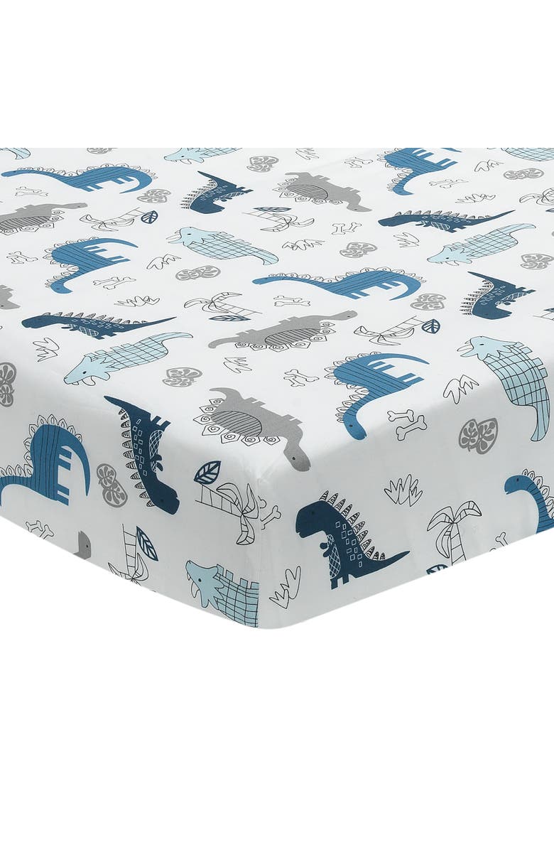 Lambs & Ivy Baby Dino 100% Cotton Dinosaur Fitted Crib Sheet, Main, color, Blue