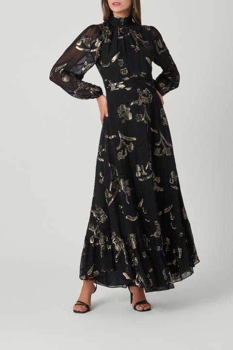 Park Ave Lurex Chiffon Midnight Langdon Dress