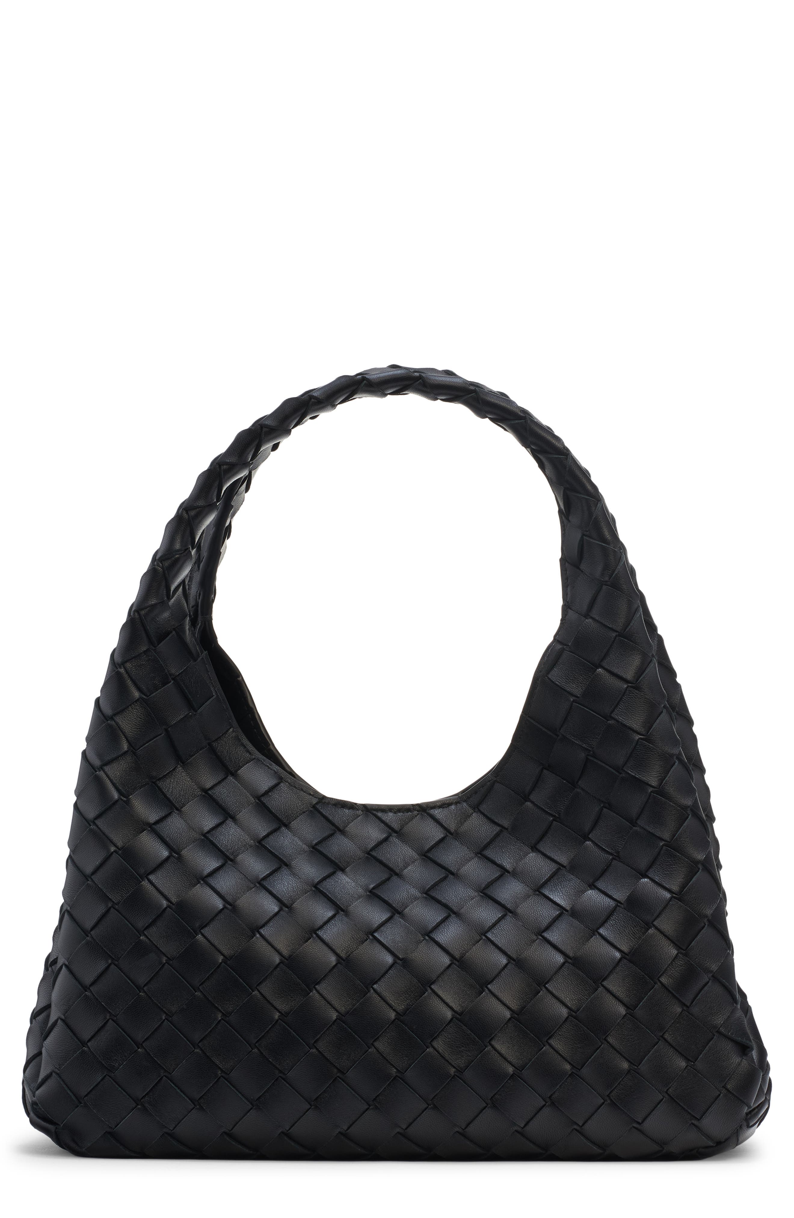 Bottega Veneta Small Campana Intrecciato Leather Shoulder Bag, Main, color, Black-Brass