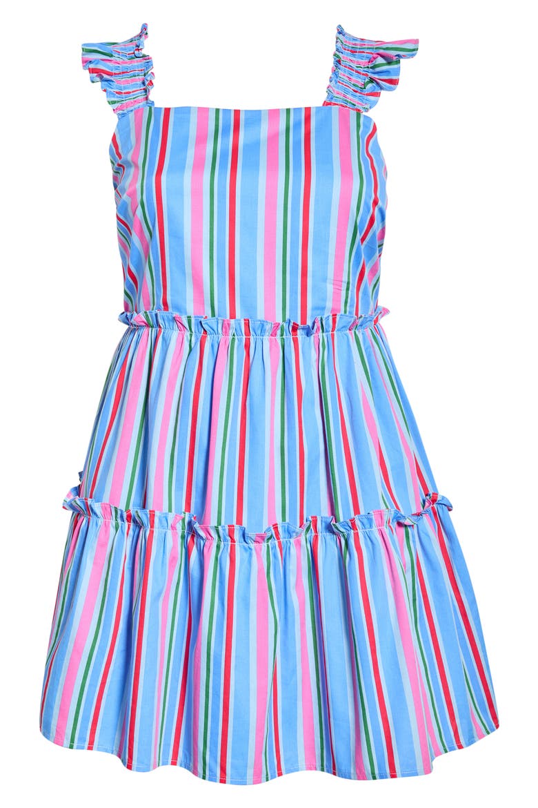 Cabina Floral Ruffle Tiered Cotton Mini Sundress, Alternate, color, PINK-BLUE-GREEN