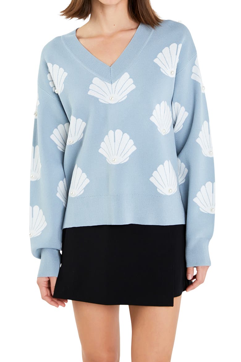 Shell Motif Sweater, Alternate, color, SKY BLUE/ WHITE
