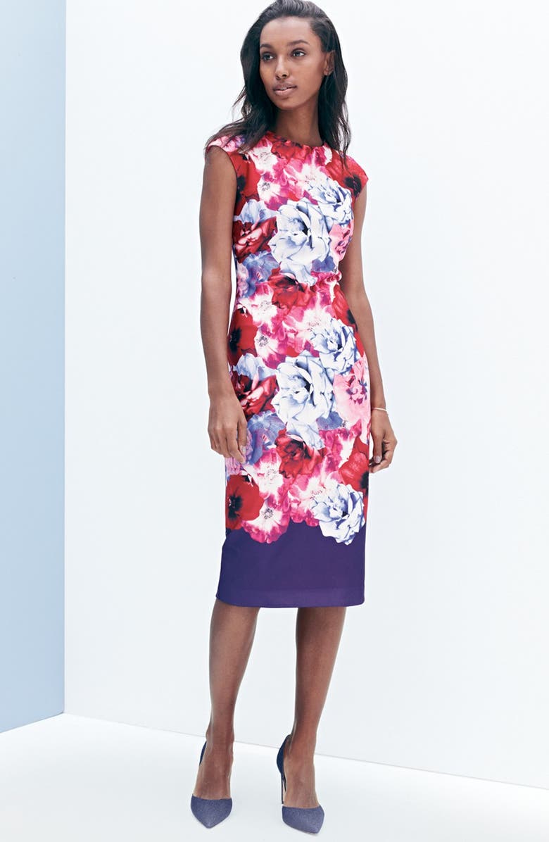 Vince Camuto Floral Print Stretch Midi Dress, Alternate, color,