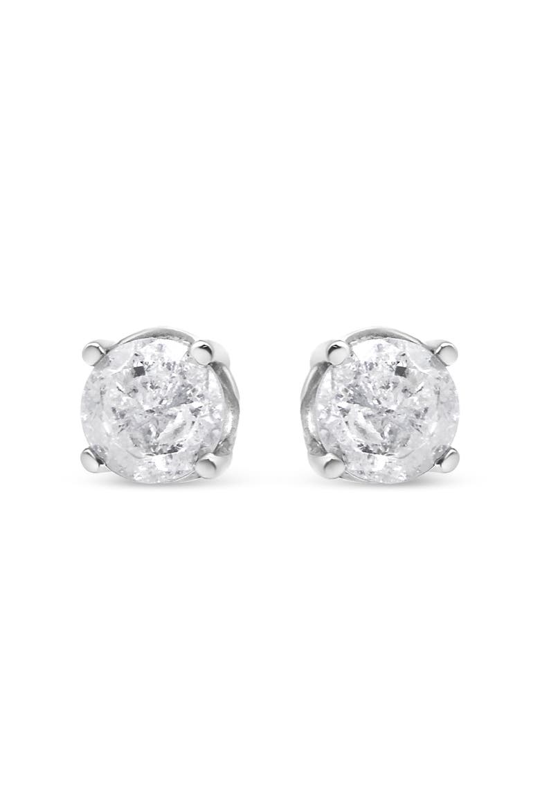 Silver 3/4 Ct Round"Salt and Pepper" Diamond Classic Stud Earrings, Alternate, color, White