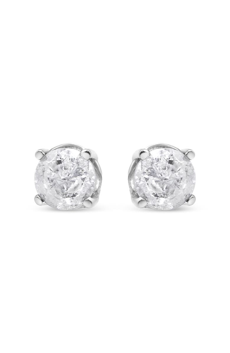 Haus of Brilliance Silver 3/4 Ct Round"Salt and Pepper" Diamond Classic Stud Earrings, Alternate, color, White