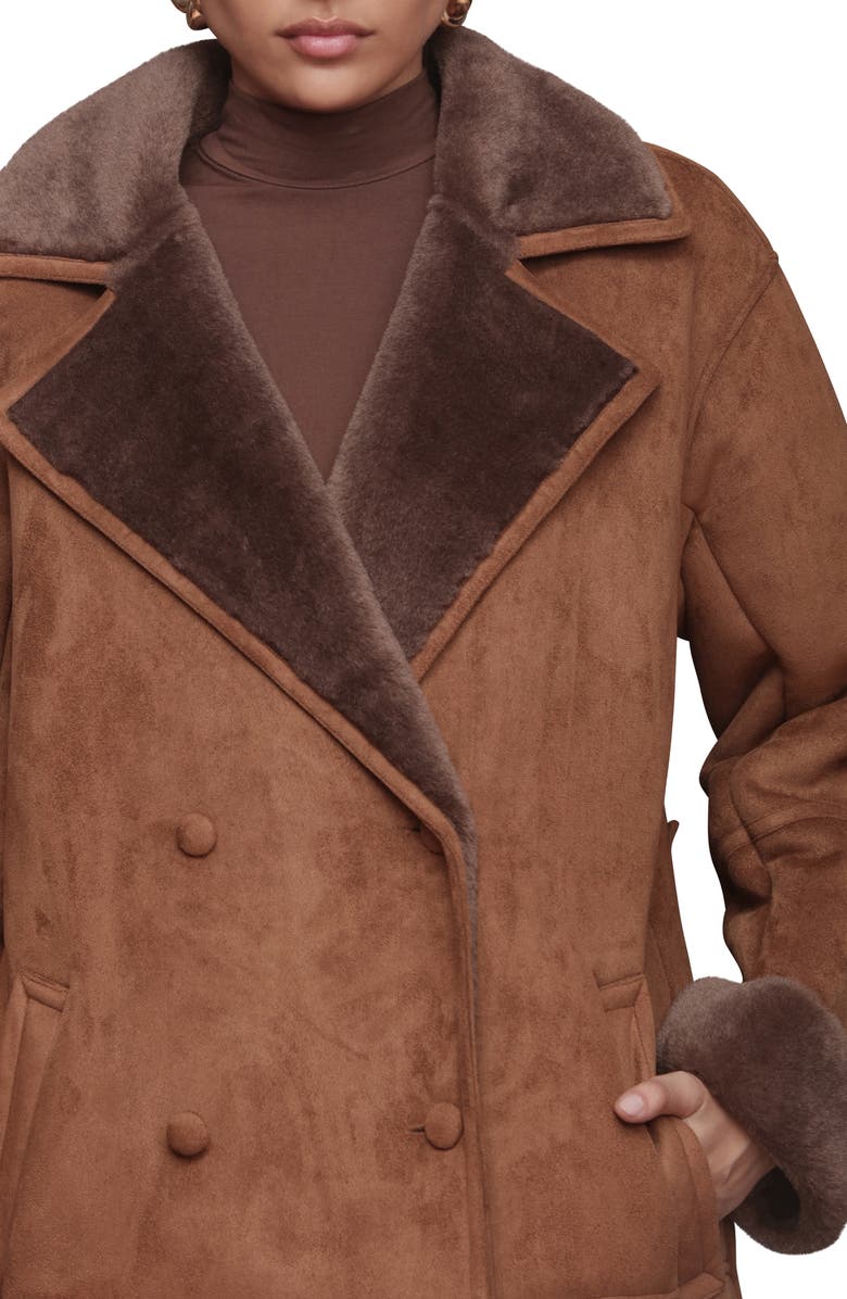 Avec Les Filles Double Breasted Faux Shearling Coat, Alternate, color, Bourbon