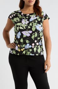 KASPER Cowl Neck Cap Sleeve Top
