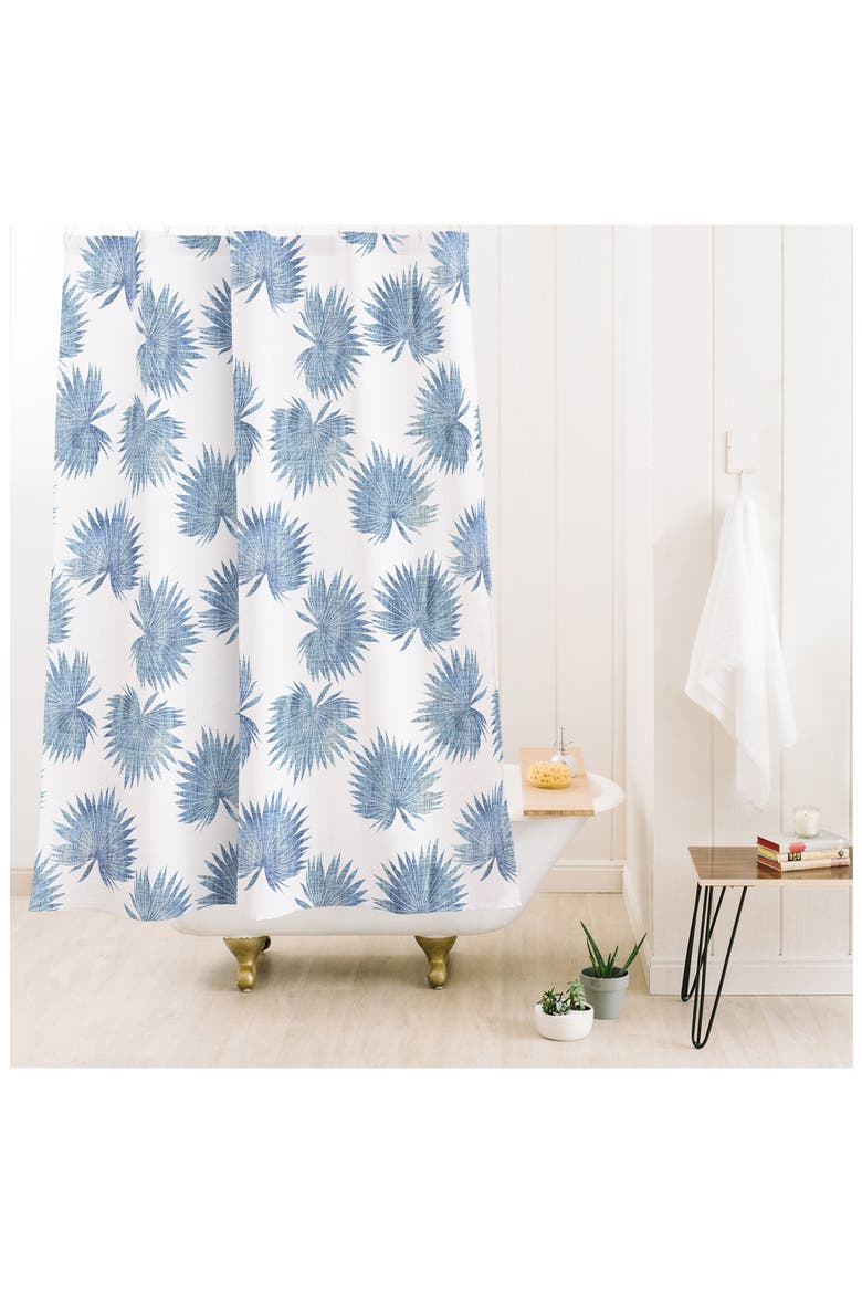 Sun Palm Chambray Shower Curtain, Alternate, color, BLUE