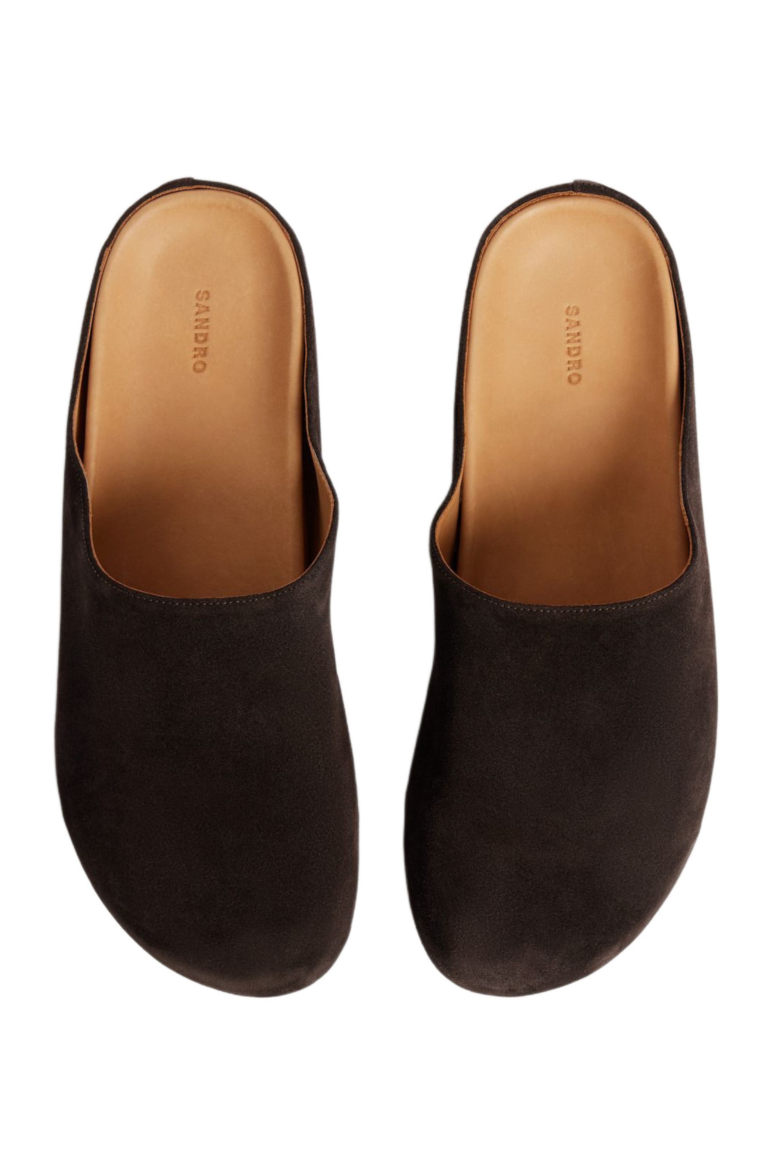 Split leather mules, Alternate, color, Chocolate