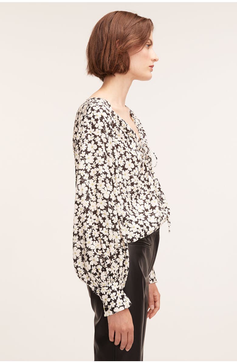 Rebecca Taylor Paige Fleur Drawstring Long Sleeve Blouse, Alternate, color, Paige Fleur Black Combo