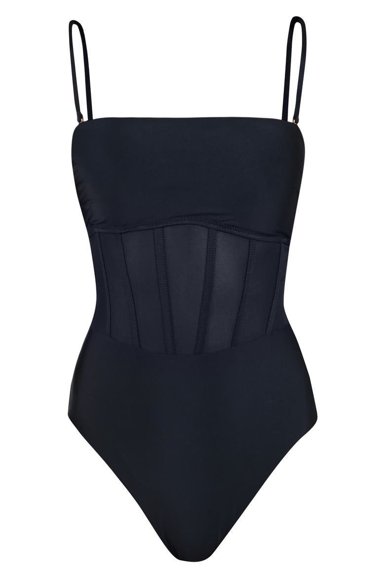 Bandeau One-Piece Swimsuit, Alternate, color, BLACK