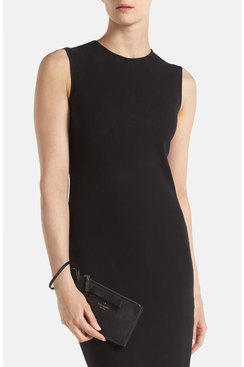 'north court - bow leyna' pebbled leather wristlet clutch (Nordstrom Exclusive), Alternate, color, BLACK
