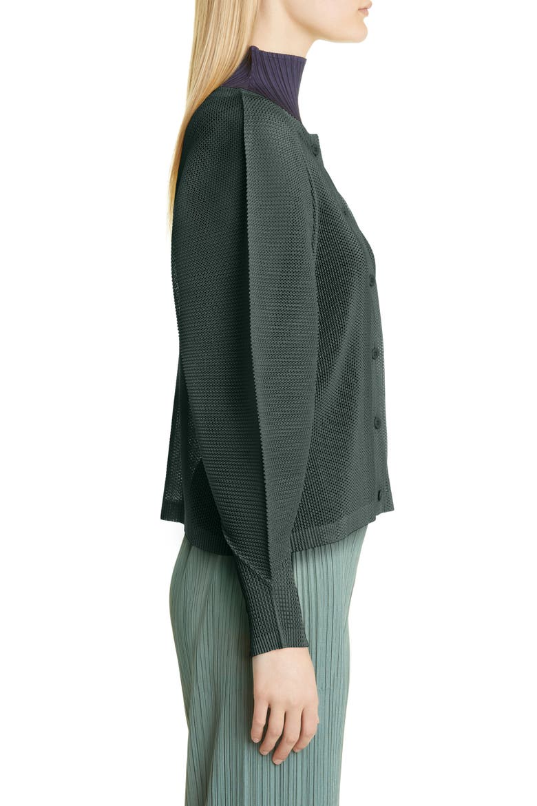 Tatami Pleated Open Knit Cardigan, Alternate, color, DARK GREEN
