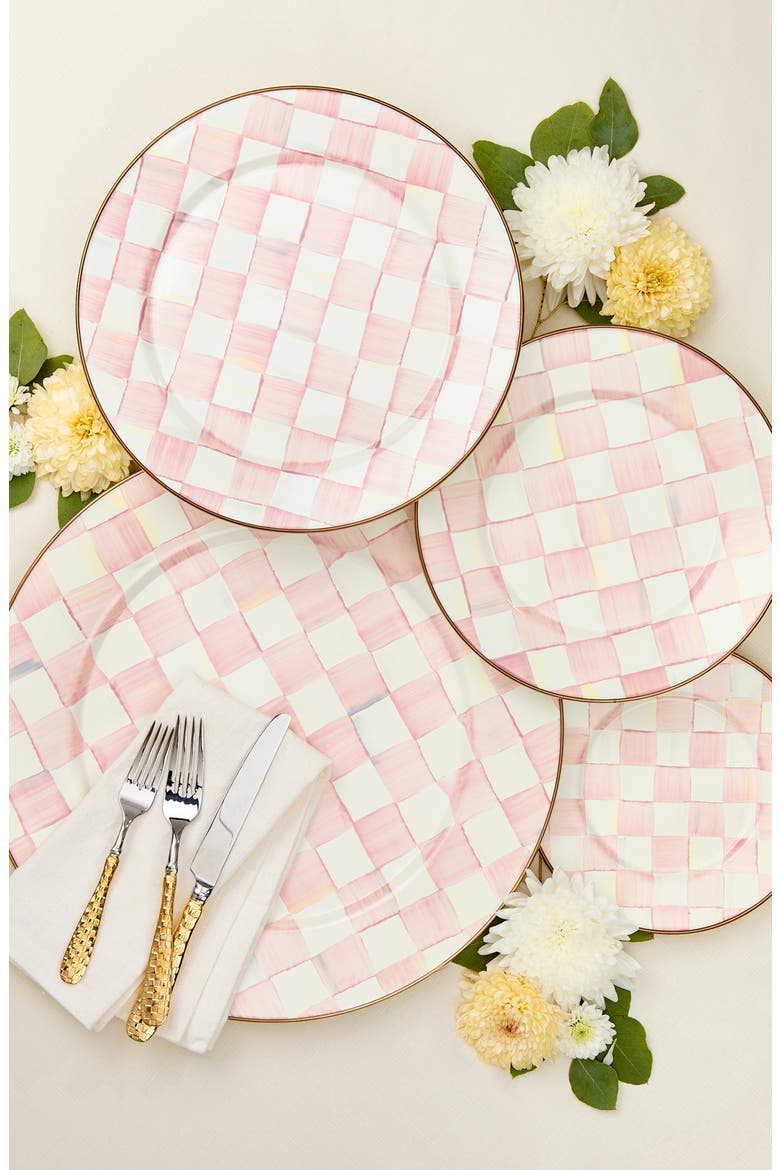 Rosy Check Enameled Steel Serving Platter, Alternate, color, PINK/ WHITE