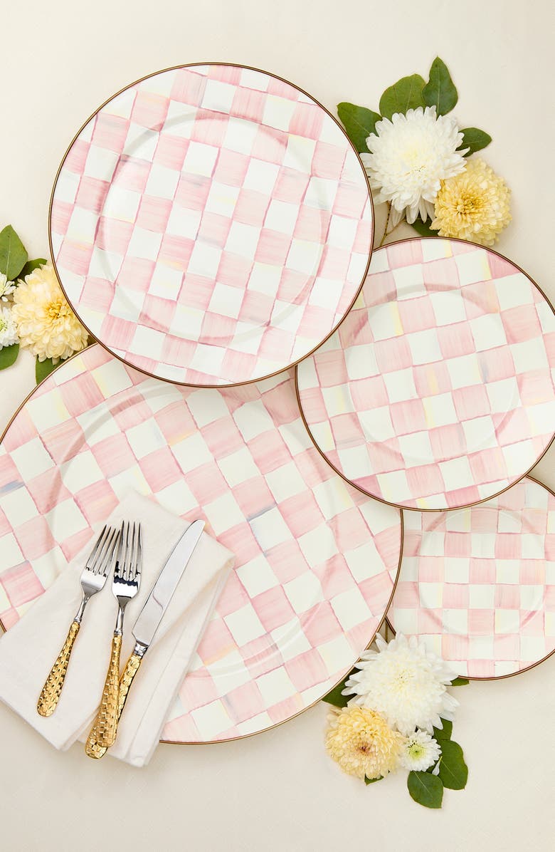 MACKENZIE CHILDS Rosy Check Enameled Steel Serving Platter, Alternate, color, Pink/ White