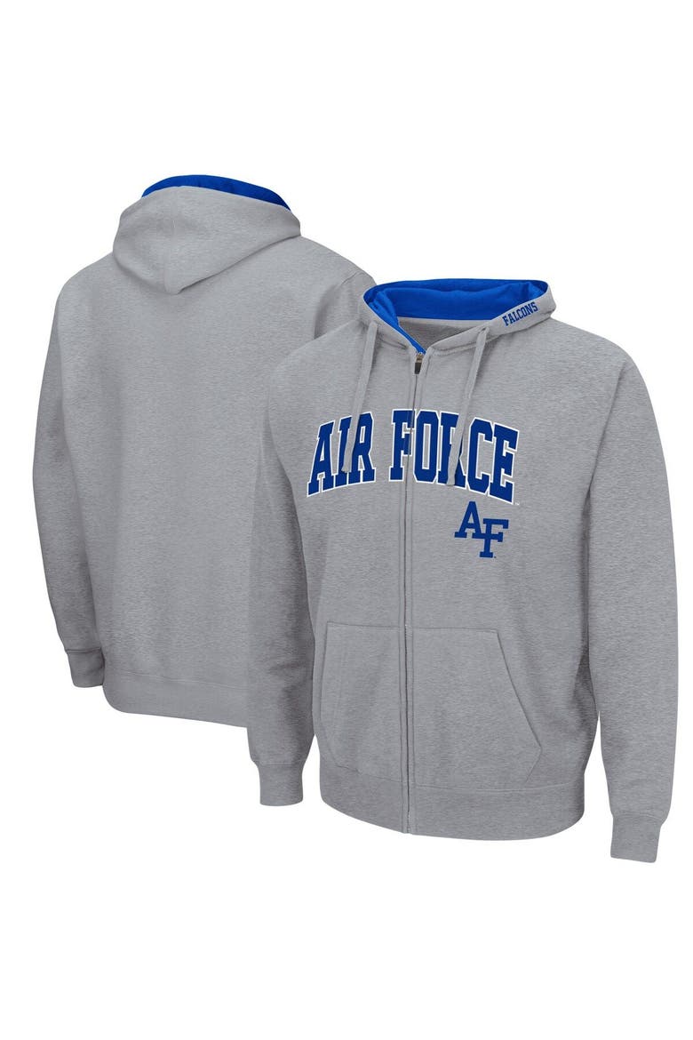 Men's Colosseum Heathered Gray Air Force Falcons Arch & Logo 3.0 Full-Zip Hoodie, Main, color, Heather Gray