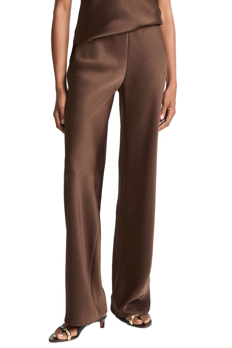 Colette High Waist Fluid Satin Bias Pants, Main, color, ESPRESSO