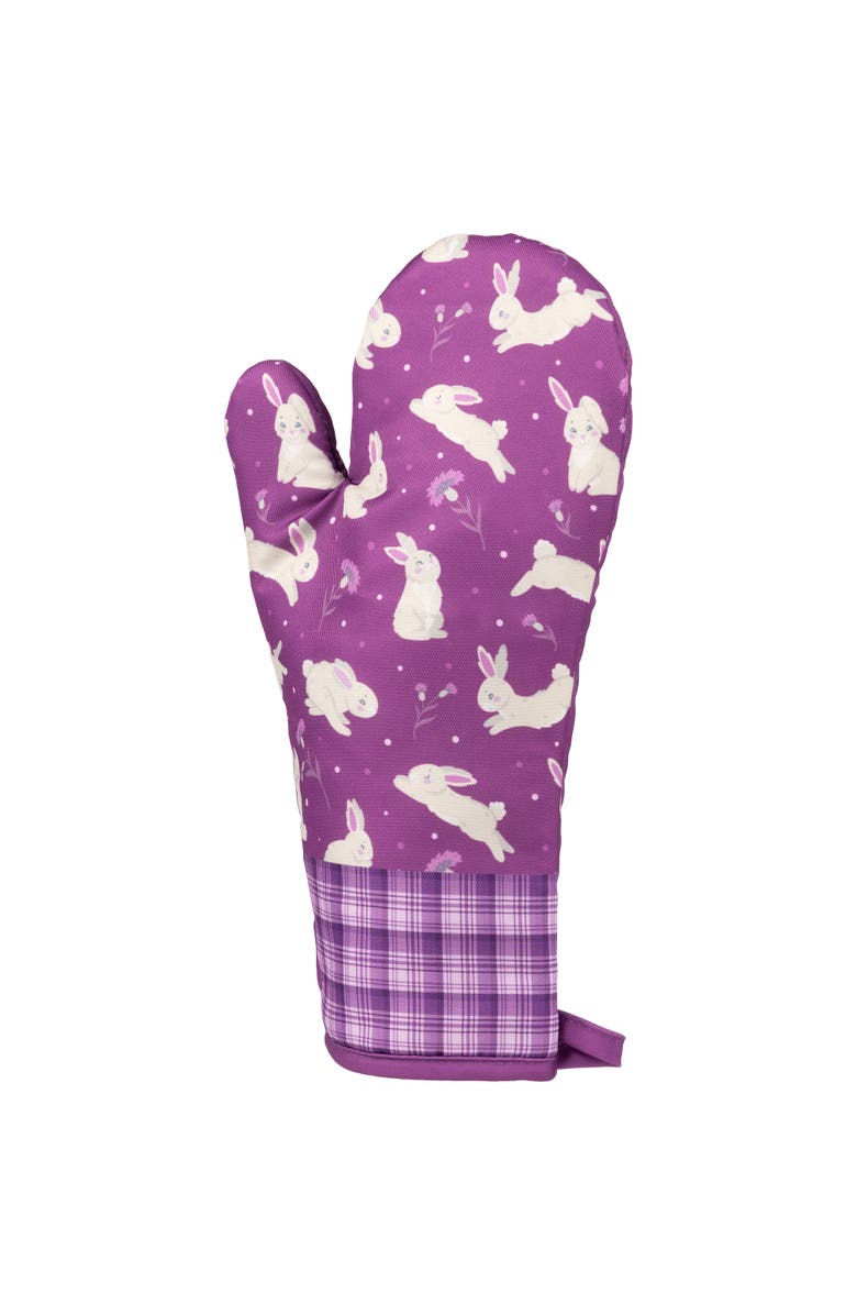 Northlight Hopping Bunnies Plaid Easter Kitchen Oven Mitts - 13.75" - Purple - Set of 2, Alternate, color, Purple
